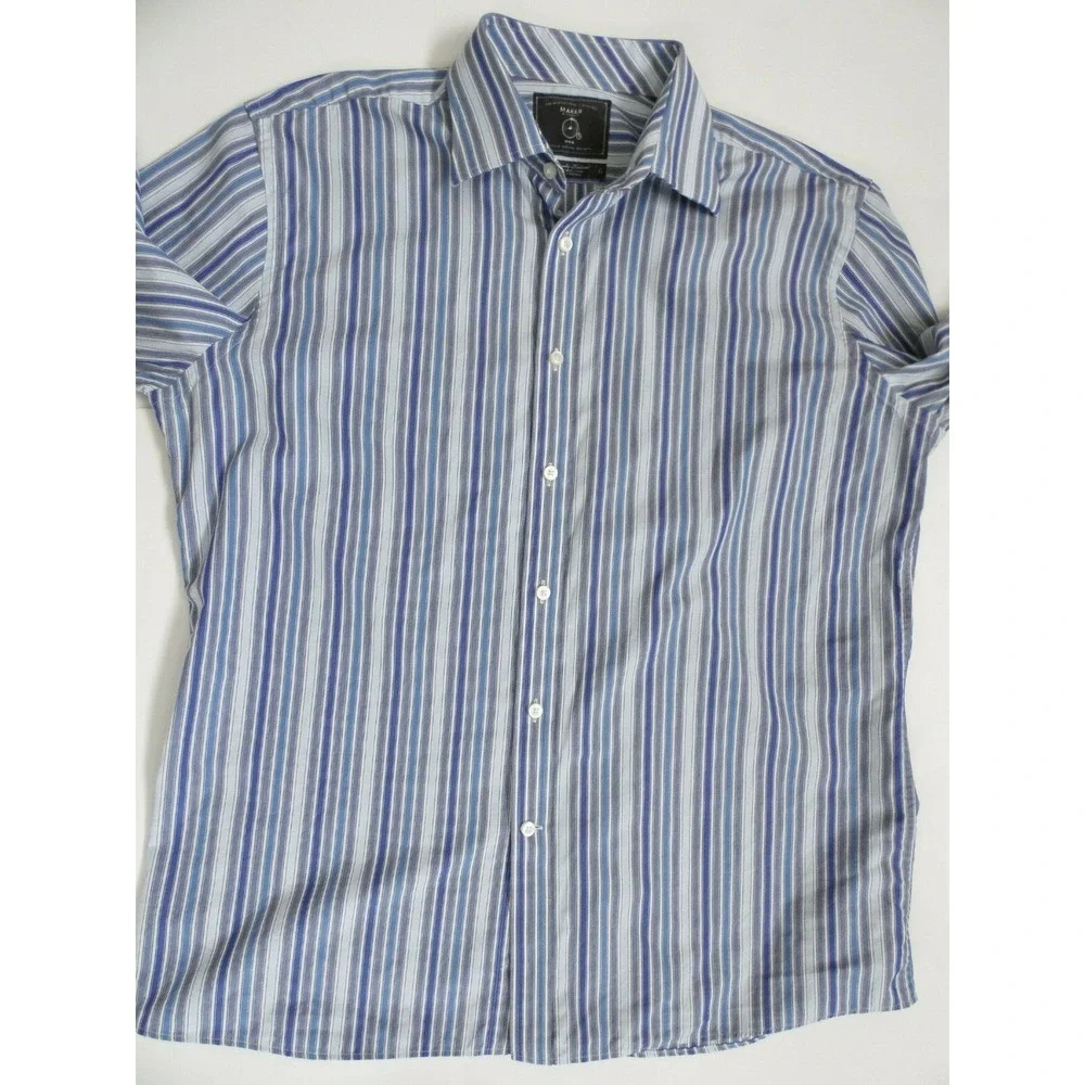 Maker &‎ Co Men's Gray Striped Regular Long Sleeve Casual Button Up Shirt Size L